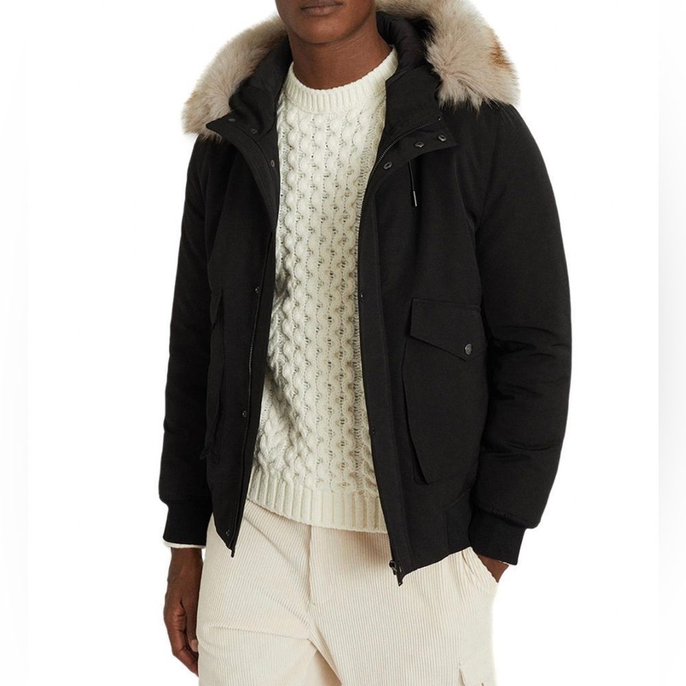 REISS Cromwell hooded faux-fur parka coat